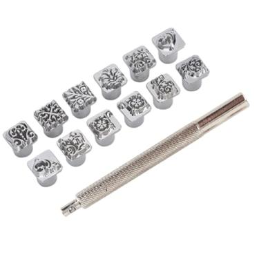 Imagem de 12pcs Tang Dinasty Flower Design DIY VEGELETELETION Ferramentas de Carimbo de Couro, Material de Liga de Zinco Forte, Exibição de Marcas Claras e Precisas, Padrões de Escultura