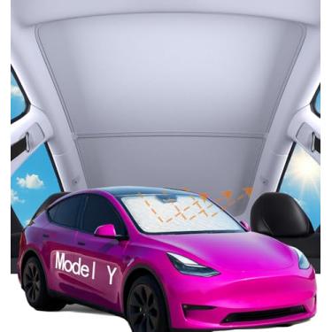 Imagem de JANSION Conjunto de combinação para Tesla Model Y 2025 acessórios para-sol teto carro janela lateral triângulo traseiro pára-brisa para-sol isolamento térmico vidro telhado painel de proteção solar