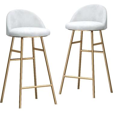 Imagem de Conjunto De 2 Bancos De Bar Em Veludo Azul Com Pernas De Metal Dourado Bancos De Ilha De Cozinha, Cadeiras De Bar Altas Para Balcão De Ilha, Pub, Bistrô, Coffee, 65cm