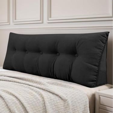 Imagem de DANGHOOGY Almofada de cabeceira para cama, almofada de cabeceira triangular grande para leitura e descanso, almofada de suporte de posicionamento do encosto com capa removível (Queen, preto)