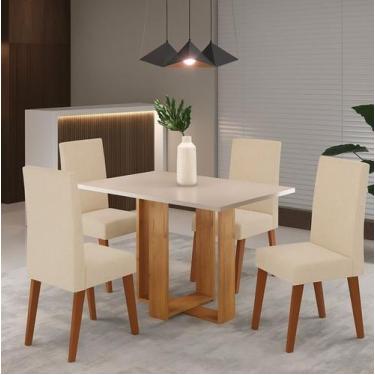 Imagem de Conjunto Mesa Jantar Viero Miss Com 4 Cadeiras Milao Mel / Off White L