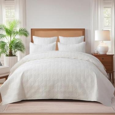 Imagem de Querencia Conjunto De Edredom Veludo Tamanho King - Colcha Branca, Leve Acolchoada, Grande, Roupa Cama Moderna Geométrica Luxo Com 2 Fronhas, Todas As Estações (King/Cal King)