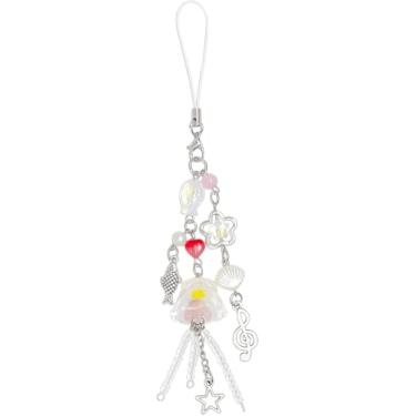 Imagem de AGEN KGEN Berloques de telefone com flores fofas pulseiras de cristal lírio do vale de cristal para celular acessórios de capa de telefone para mulheres (água-viva rosa)