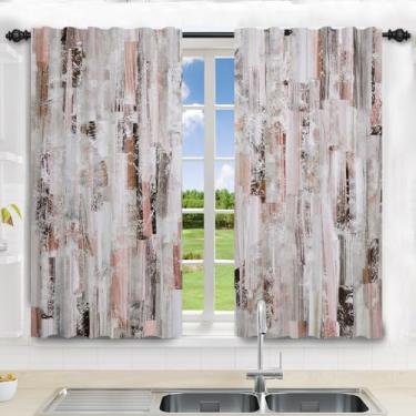 Imagem de Uiiooazy Cortina abstrata moderna para cozinha pintura a óleo cinza coral cortinas de janela pequena 21Lx45L para sala de estar, quarto, banheiro, linhas listradas, bolso para varão, tratamentos de
