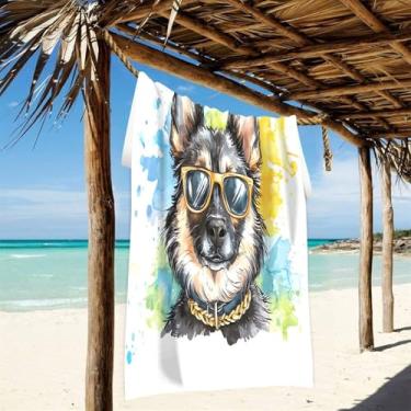 Imagem de DALAWU Toalha de praia superabsorvente super absorvente secagem rápida rosto pastor alemão toalha de banho macia acessórios de praia cobertor de praia piscina acampamento grande pacote fácil coisas de
