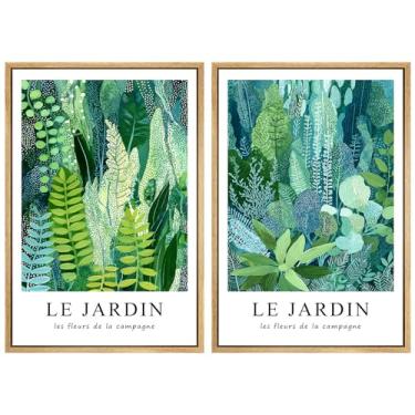 Imagem de Le Jardin Pôster Vibrante Verde Azul Imagens Aquarelas Plantas Pinturas Abstratas Botânicas Impressões de Arte Minimalista Estética Pôsteres Folhas Verdes Obra de Arte Tropical Impressão de Plantas