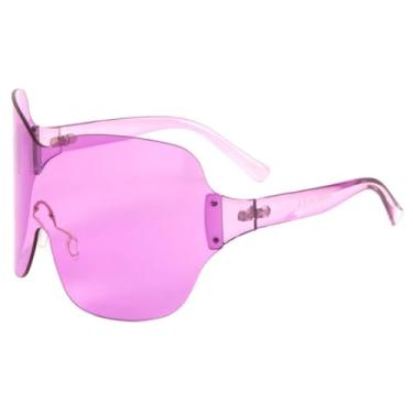 Imagem de Óculos de sol estilo viseira grande sem armação e sem aro, lente única (C5-ROXO)