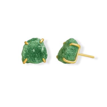 Imagem de Brinco Tarraxa Quartzo Verde - Cristal Natural, Banho Ouro 18k