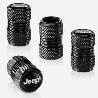 Imagem de Tampas de haste de válvula de pneu compatíveis com Jeep Series tampas de ar de roda de carro tampas de haste de válvula de metal acessórios de decoração 4 peças pretas