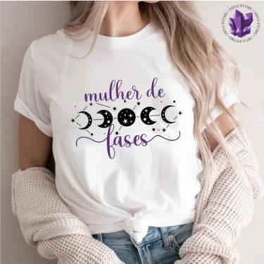 Imagem de Camiseta Mística Lua Mulher de Fases - Mina Store, Branco, Baby Look M