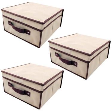 Imagem de Caixa organizadora rígida casita com tampa 28x30x15cm 3un, Bege