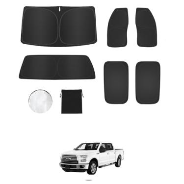 Imagem de 6 peças de persianas de janela para Ford F150 4 portas (2015-2020) acessórios – Cobertura total para janelas laterais, traseira triangular e para-brisa – proteção UV e privacidade para acampamento
