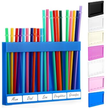 Imagem de Qinyoung Suporte de canudo acrílico para porta de armário com fita adesiva dupla face organizador de canudo reutilizável armazenamento de copos acessórios de cozinha recipiente para armário de balcão