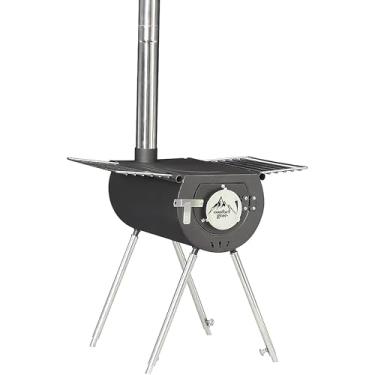 Imagem de Comfort Gear Fogão de acampamento para mochileiros de 35,5 cm – aço leve, capacidade de toras de 33 cm, superfície de cozinha, amortecedor ajustável, rack e bolsa incluídos, pernas extensíveis