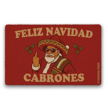 Imagem de Toothsome Studios Feliz Navidad Tapete de Natal, 45 x 76 cm, fibra natural, tapete de boas-vindas para férias espanholas mexicanas, preto e branco (FelizNavidadCabrones)