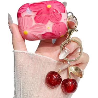 Imagem de Capa feminina de silicone para AirPod 4, cerejas estéticas femininas com glitter, chaveiro cereja brilhante, capa protetora macia para AirPods 4