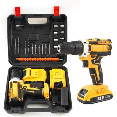 Imagem de Furadeira e Parafusadeira de Impacto Sem Fio 21V com LED, 2 Baterias Recarregáveis Bivolt e 32 Acessórios - Maleta Completa para Uso Profissional e Doméstico - 123.GROSA