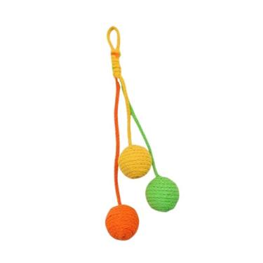 Imagem de Generic Bola de sisal para gatos, brinquedo interativo para brincar, proteção, exercício para gatos internos, arranhador pendurado para gatinhos, Amarelo Laranja Verde