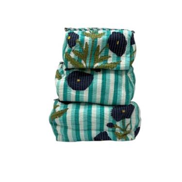 Imagem de Bolsa feminina de algodão com estampa floral, bolsa de cosméticos para maquiagem, kit organizador de joias, bolsa de armazenamento, acessórios de viagem, itens de higiene essenciais, bolsa aberta