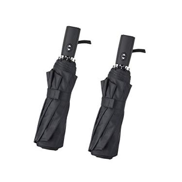 Imagem de Guarda-chuva UBUDDY compacto de viagem com 2 unidades, à prova de vento, dobrável, com 10 tiras e abertura automática e fecho, pequeno guarda-chuva dobrável, 2 PACK Black