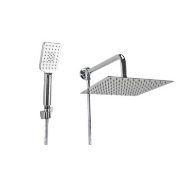 Imagem de Ducha Inox 25x25 cm com Chuveirinho de Mão ABS com Trava - AMG Metais