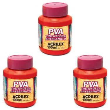 Imagem de Kit Tinta Fosca Artesanato PVA Vermelho Viv 3x 100ml Acrilex