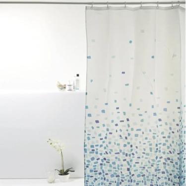 Imagem de Cortina Box Antimofo 198x180cm C/Varão Até 2 Mts E Ganchos (Pastilha azul)