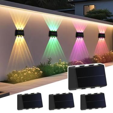 Imagem de Luzes de cerca solar ao ar livre - 3000/4000/6000K e 8 cores RGB, luzes de parede LED IP65 à prova d'água alimentadas por energia solar, iluminação de 150 lúmens para quintal, pátio, varanda, deck