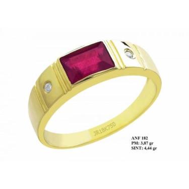Imagem de Anel de Formatura Glory em Ouro 18k Pedra Central Retangular de Rubi e