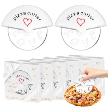 Imagem de Cortador de pizza de 30 peças, lembrancinhas de festa de casamento para convidados, mini cortador de pizza branco de aço inoxidável com caixa de presente para decoração de noiva chá de bebê