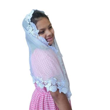 Imagem de Véu CCB Infantil 04 a 8 Anos Renda Média Flores