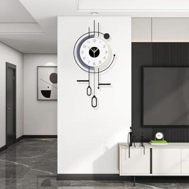 Imagem de Qxlzxy Relógio de parede moderno - Relógio de parede grande decorativo de metal com pêndulo silencioso sem tique-taque, operado por bateria, decoração de parede para sala de estar, escritório, quarto