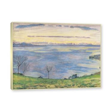 Imagem de Moldura champanhe. Imagem natureza em tela, (lago de Genebra ao pôr-do-sol) de Ferdinand Hodler, reprodução de quadros, quadro de arte de parede de tela para casa. 60x80cm