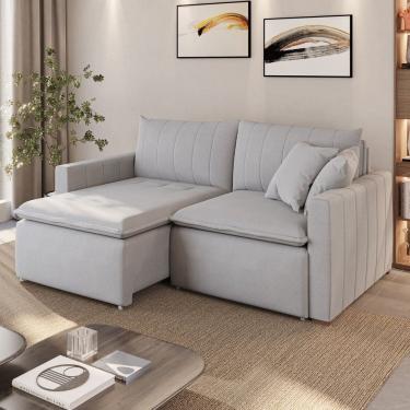 Imagem de Sofá Cama em Madeira Eucalipto e Linho 210cm Uruguai Cinza Claro