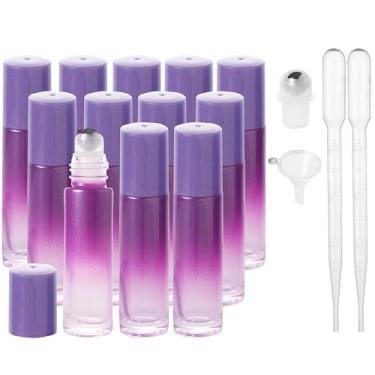 Imagem de SESENSE Frascos de rolo de óleo essencial, frascos de perfume de vidro espesso de 10 ml com abridor de funil e conta-gotas, frascos vazios de vidro colorido com esferas de aço inoxidável (roxo, pacote