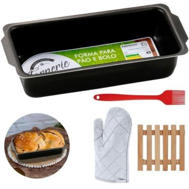 Imagem de Forma De Pão Grande 2L + Luva + Pincel + Descanso De Panela - Marcolar