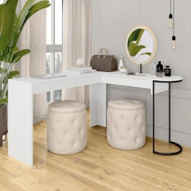 Imagem de Camarim Em L Industrial Com Led E Espelho Oval Mavi Bco/pto Fosc - M.a Branco/preto Fosco