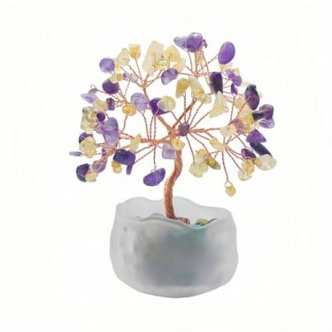 Imagem de Árvore da vida de cristal de ametista, árvore de pedra roxa para cura de cristais, árvores de pedra preciosa feita à mão para decoração de casa (metista e citrino)