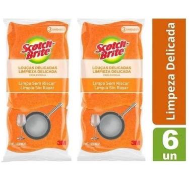 Imagem de Kit com 6 Esponja Louças Delicadas Laranja SCOTCH Brite - 3M