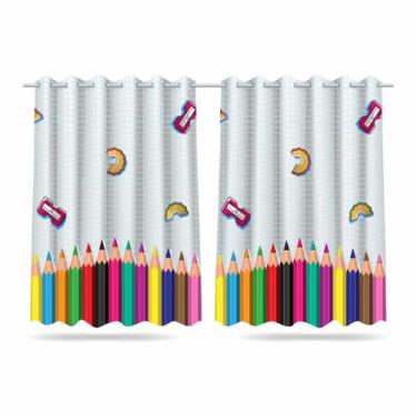 Imagem de Cortina Infantil Lapis De Cor Decoração Escolar 2,60x1,50m - Decorando