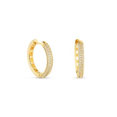 Imagem de Brinco Argola Luxo Feminino Pedras Zircônias Semi Joia Banhado Ouro 18k, Ideal para Presente, Perfeito para adicionar Sofisticação e Estilo, Designer Elegante e Charmoso
