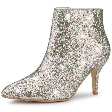 Imagem de Allegra K Botas femininas com glitter e salto agulha no tornozelo, Prata, 35