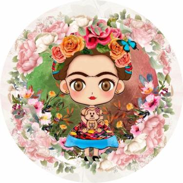 Imagem de Painel de Lona Redondo Frida Kahlo Cute Flores Aquarela - Fabrika de F