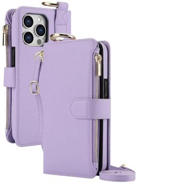 Imagem de YOGISU Para iPhone X com anel porta-cartões carteira transversal capa de celular cordão bolsa de couro feminina (para iPhone X/roxo)