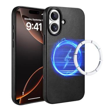 Imagem de ICARER Capa para iPhone 17, capa de couro genuíno, compatível com carregamento sem fio MagSafe, compatível com Apple iPhone 17 6,3 polegadas modelo 2025 (preto)