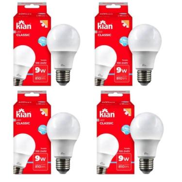 Imagem de Kit 4 LÂMPADA LED BULBO KIAN E27 Branca 9W 6500K - Classic A60