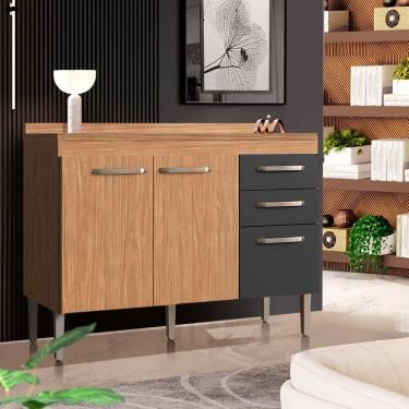 Imagem de Balcão 120cm Com Tampo 3 Portas Mel Grafite Atticus Shop Jm