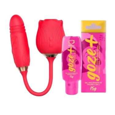 Imagem de Kit Vibrador Sugador Feminino Recarregável Em Formato De Rosa + Goze+ Acelerador de Prazer Feminino Goze Mais 4 em 1