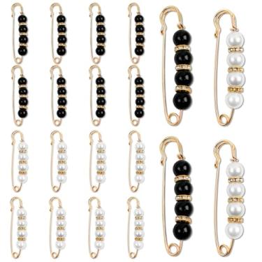Imagem de 20 alfinetes de segurança de broche de pérola, alfinetes de xaile grandes, para mulheres, acessórios de saia de calças, alargadores de cintura decorados (multicoloridos)