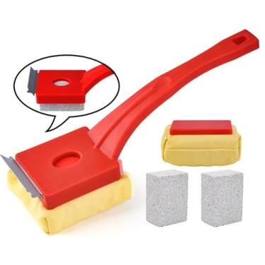 Imagem de Escova para churrasqueira sem cerdas – Limpeza a vapor e limpador de churrasqueira de pedra-pomes com cabeça substituível – Inclui 2 pedras de limpeza + cabeça de escova extra – Raspador de churrasco